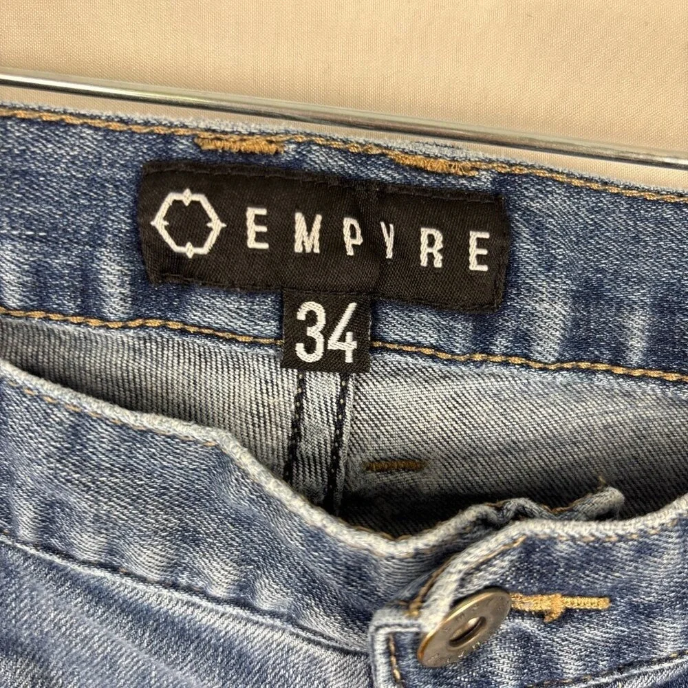 Empyre Denim Shorts Men's Size 34 Y2K Blue Distressed Cuffed Hem 11